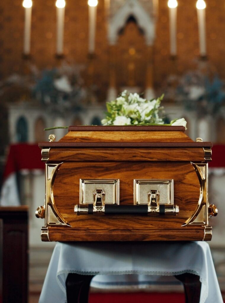 Coffin,,Church,And,Funeral,Service,In,Closeup,,Memorial,And,Event